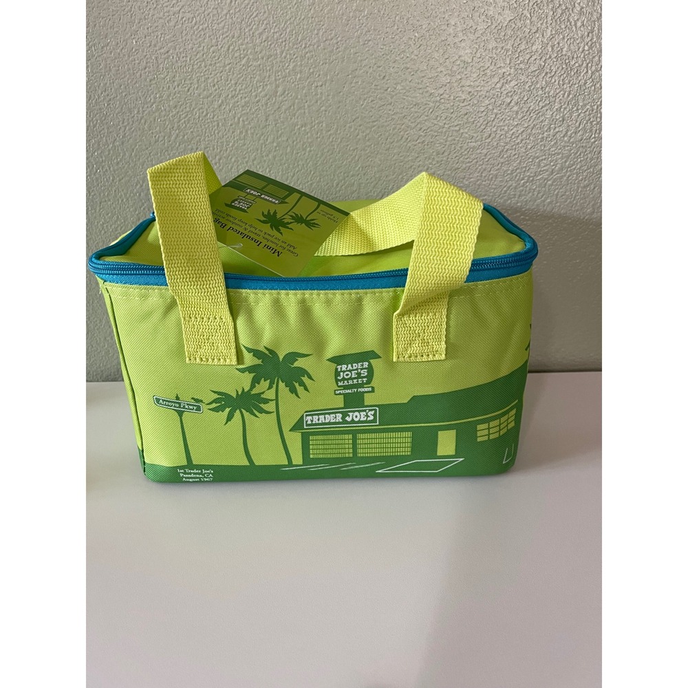 Trader Joe's Insulated Mini Lunch Bag  Green Blue Zipper Palm Tree Summer 2026